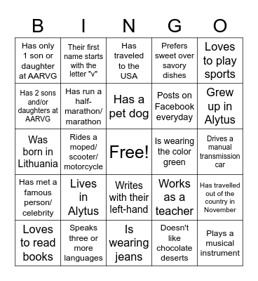 Parents' English Language Class Bingo Card
