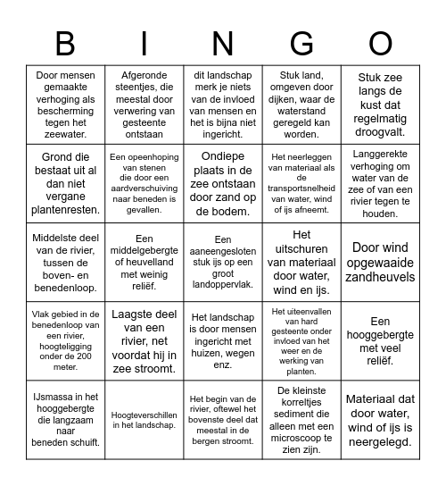 Begrippenbingo H1 Bingo Card