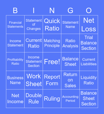 The Work Sheet and Financial Statements Bingo Card