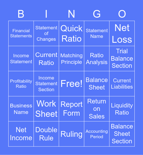 The Work Sheet and Financial Statements Bingo Card