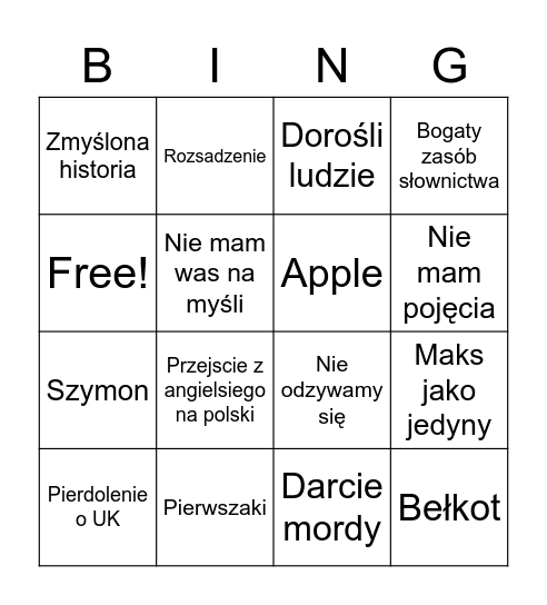 Krawczyk Bingo Card