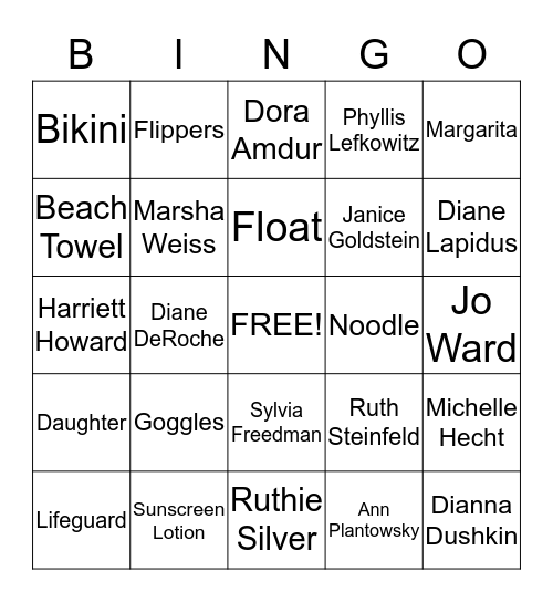 GREENWAY  SWIMMING   BINGO Card