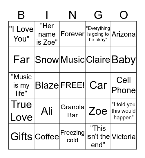 Far From You Bingo Card