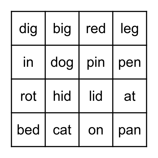 Word Practice Bingo Card