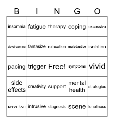 Maladaptive Daydreaming/loneliness Bingo Card