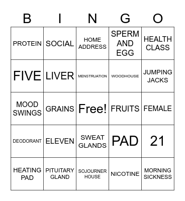 5th grade bingo Card