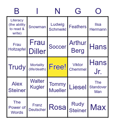 The Book Thief - Characters & Themes Bingo Card