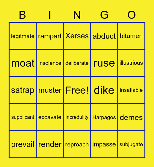 Book One Vocabulary Two Bingo Card