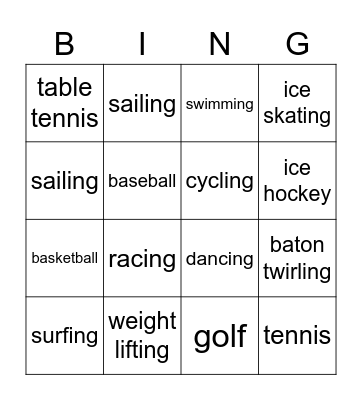 SPORTS Bingo Card