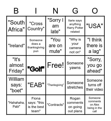 EAB Team Event Bingo Card