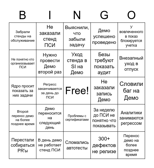 РЕГРЕСС БИНГО Bingo Card