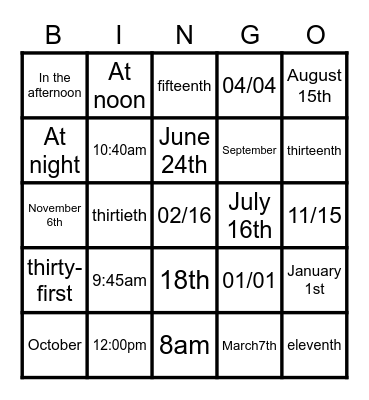 Untitled Bingo Card