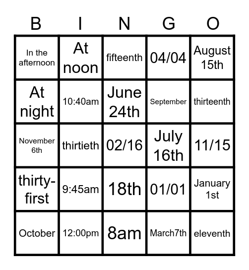 Untitled Bingo Card