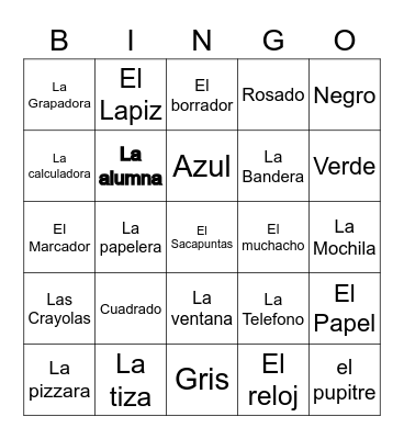 Spanish Bingo Card