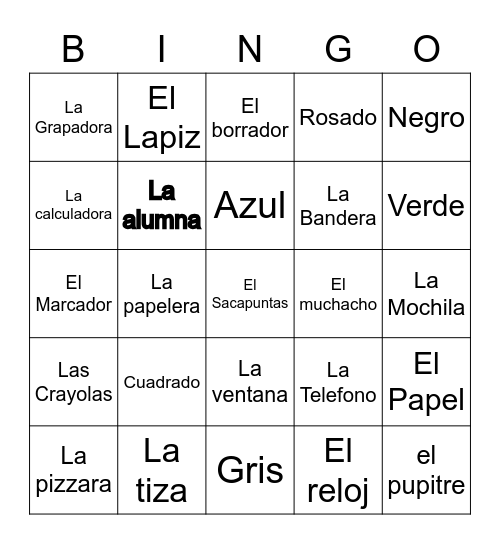 Spanish Bingo Card