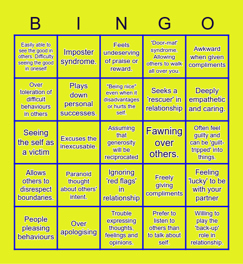 Play People-Pleaser BINGO! Bingo Card