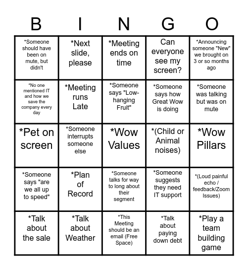 Team Bingo Card