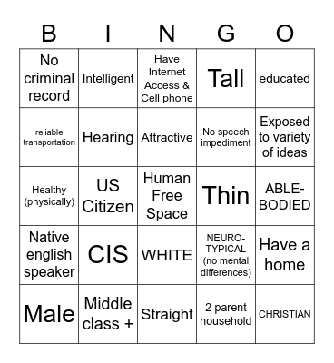 Privilege BINGO Card