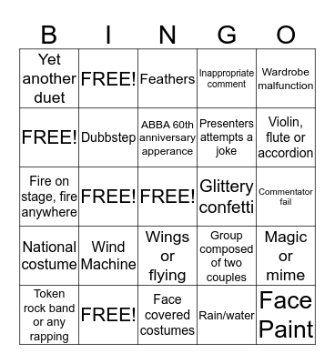 Eurovision Bingo Card