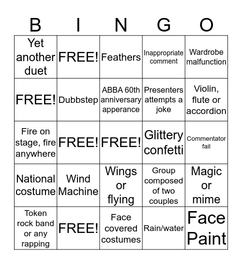 Eurovision Bingo Card