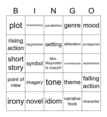 Literary Terms BINGO Card