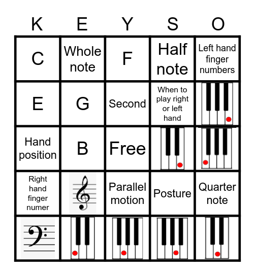 Piano Keys Bingo Card