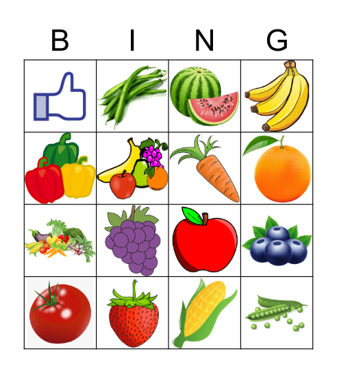 Frutas y Verduras (Fotos) Bingo Card