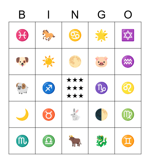 Zodiac Bingo Card