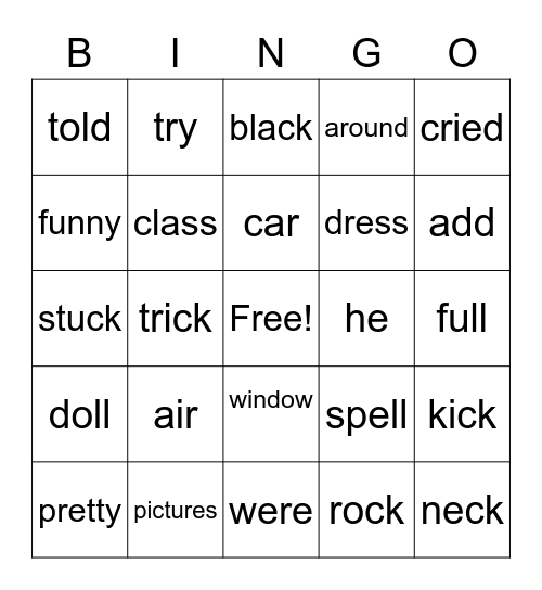 Lesson 7 Bingo Card