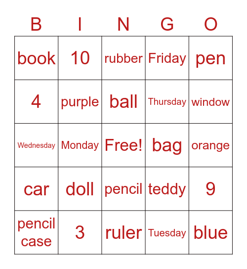 Toys Bingo Card