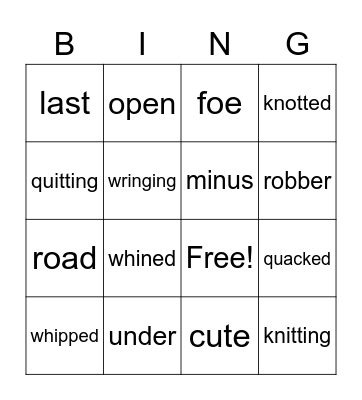 2nd Grade Spelling Words Nov. Bingo Card