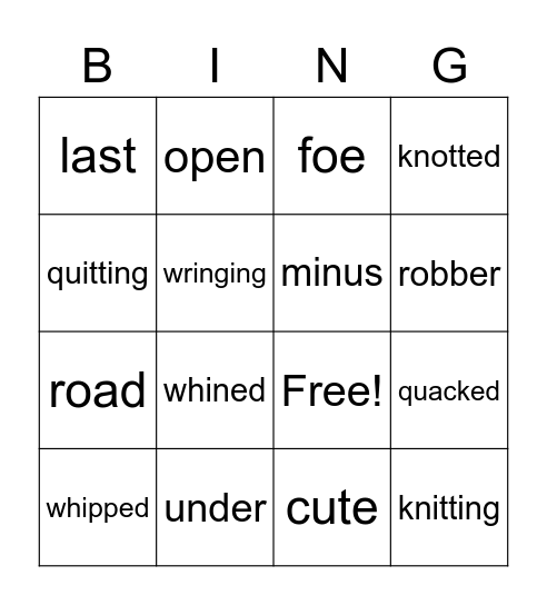 2nd Grade Spelling Words Nov. Bingo Card