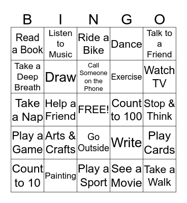 Coping Skills Bingo Card