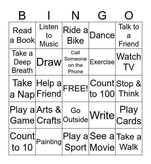 Coping Skills Bingo Card