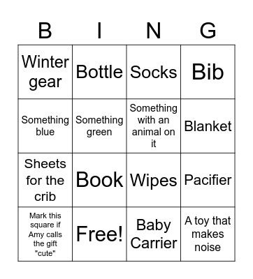 Baby Shower Bingo Card