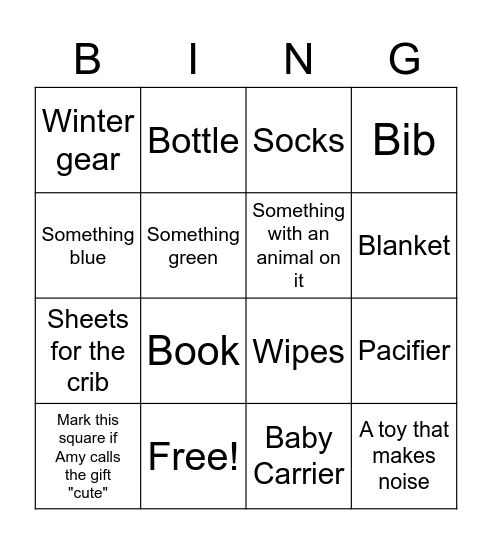 Baby Shower Bingo Card