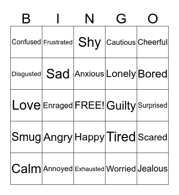 Feelings Bingo Card