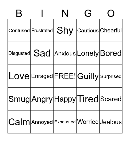 Feelings Bingo Card