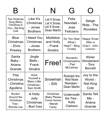 Christmas Music Bingo Card