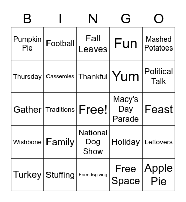 Thanksgiving Bingo Card