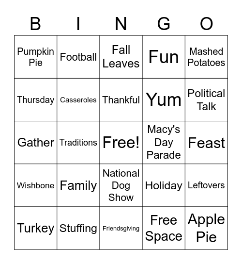 Thanksgiving Bingo Card