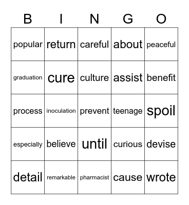 Unit 5 Vocabulary Bingo Card