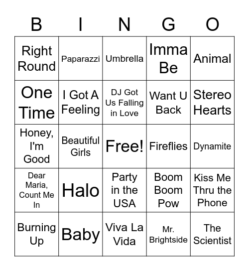 Playlist Bingo 11/22 Bingo Card