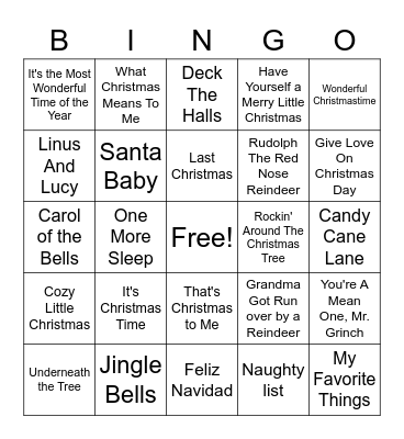 Christmas Music Bingo Card