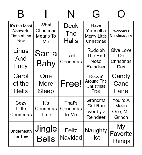 Christmas Music Bingo Card