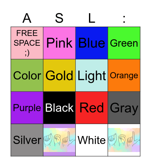 ASL Colors Bingo Card