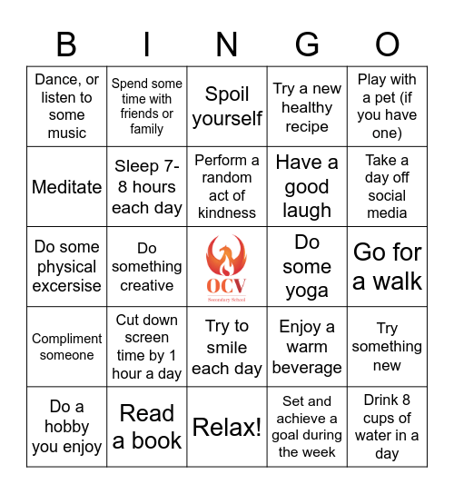 OCV Wellness Bingo Card