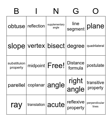 Geometry Vocab Bingo Card