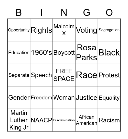 Civil Rights Movement Bingo Card
