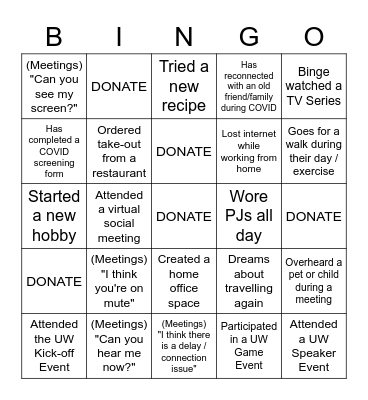 TBSM / Corp Dev / SSG 2021 United Way Bingo Card
